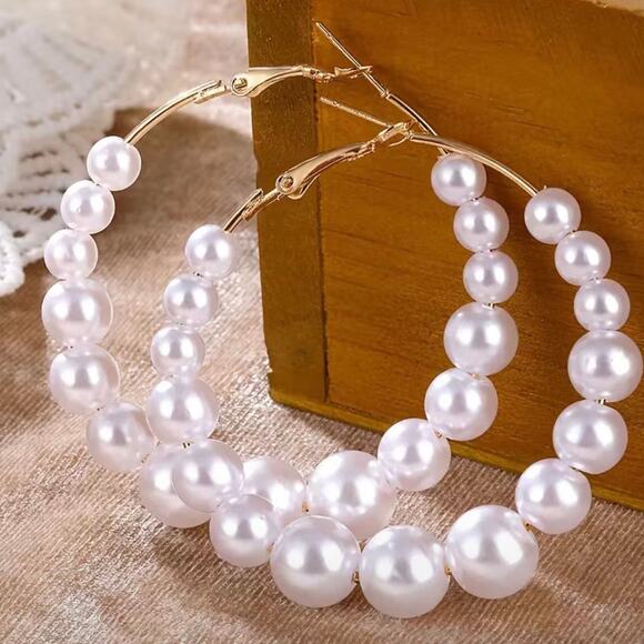 Pearl Hoop Earrings - Picture 2 of 2